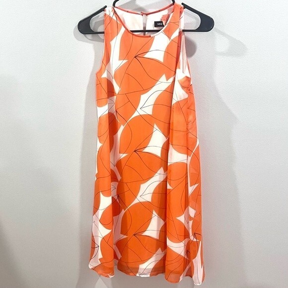 Nine West orange and white tropical abstract print shift dress size 2 - Picture 3 of 6